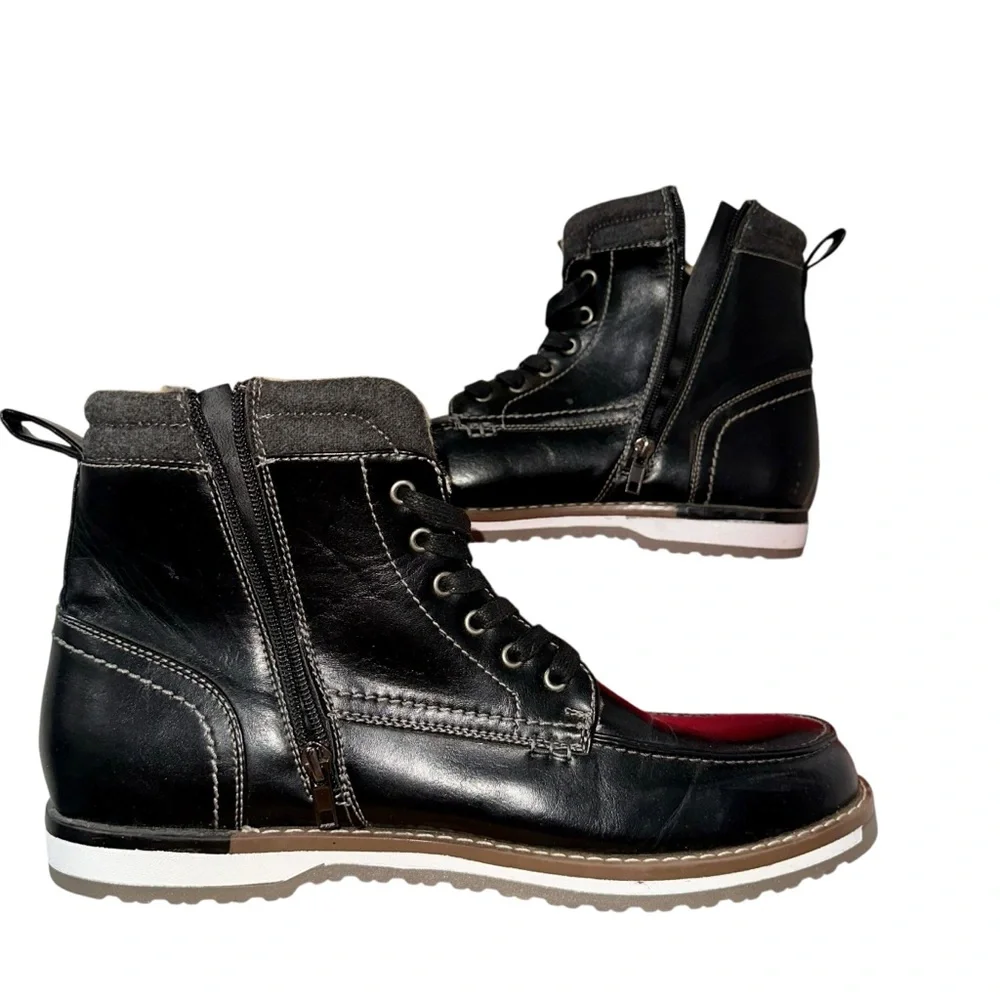 VGC HARRISON MYLES Black Faux Leather Sherpa Lined Zip‎ Moc-Toe Boots Men's 12